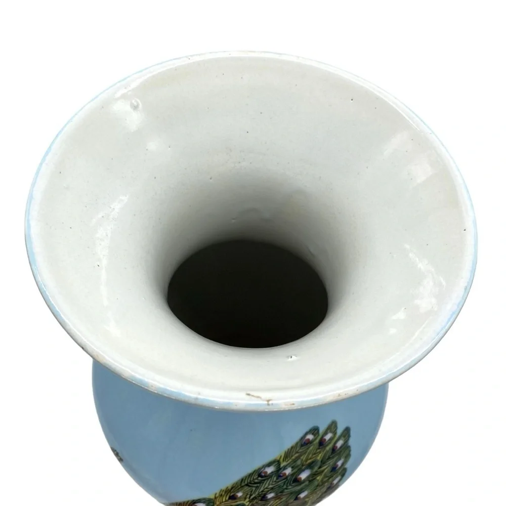 Vintage Taiwan Rocporcelain Peacock Hand Painted Large Floor Vase